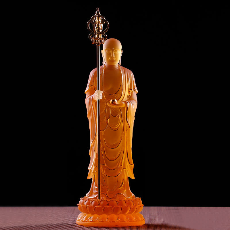 Ksitigarbha Liuli Crystal Figurine – Contemplative face with gentle wisdom eyes, mindfulness piece