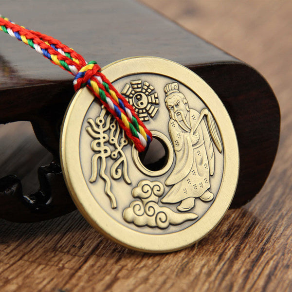 Taoist Yin Yang Copper Protection Amulet - Mountain Ghost coin with Bagua trigrams, Taoist pendant