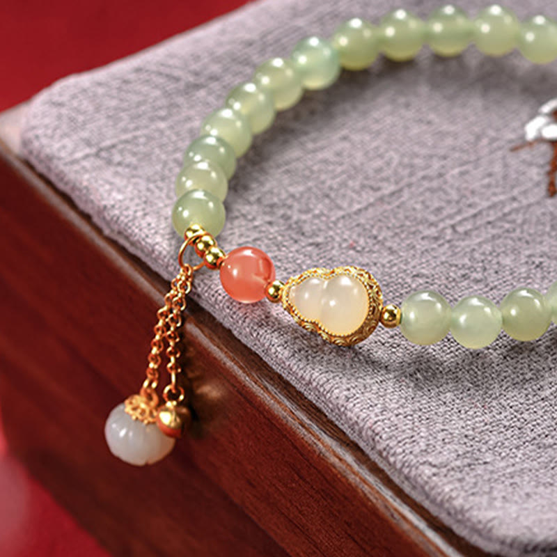 925 Sterling Silver Hetian Jade Gourd Lotus Bracelet | Luck & Abundance