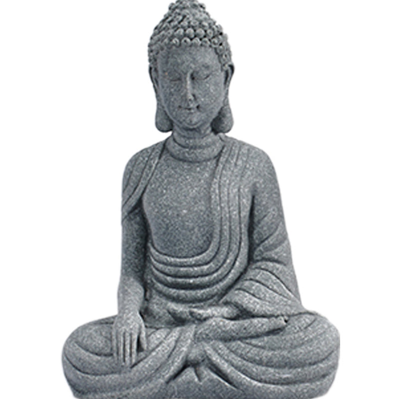 Sitting Meditation Buddha Sandstone Statue – frontal white, robe folds dhyana, serene ornament