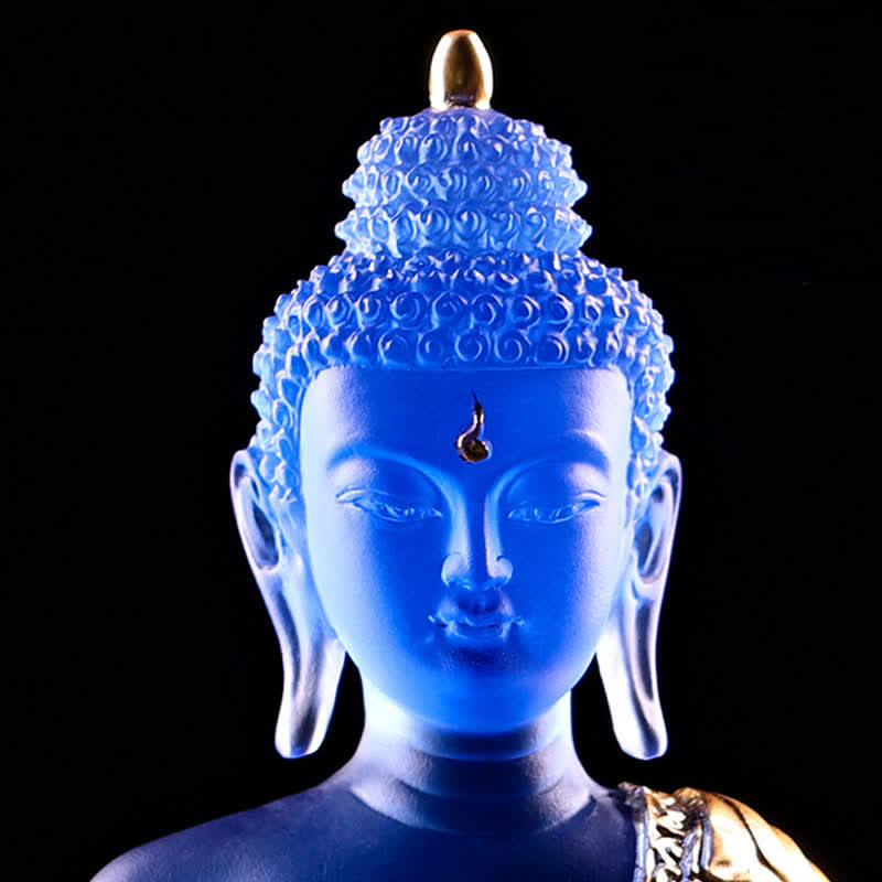 Medicine Buddha Liuli Crystal Statue Handmade Home Office Decoration – miniature liuli collection set, colorful shelf arrange