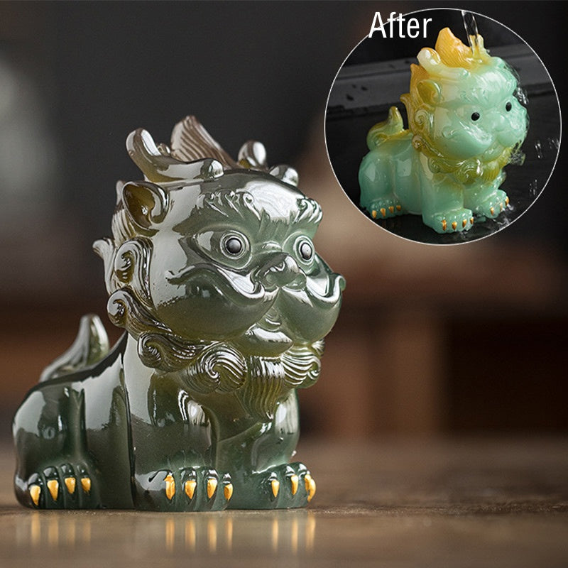 Small PiXiu Tea Pet – Green PiXiu After color change with golden inset, resin transformation