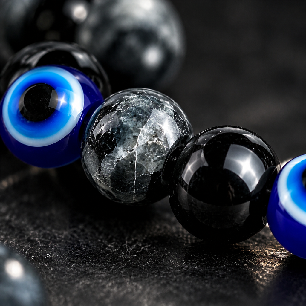 Black Magnetic Stone Evil Eye Stretch Bracelet - detail 1