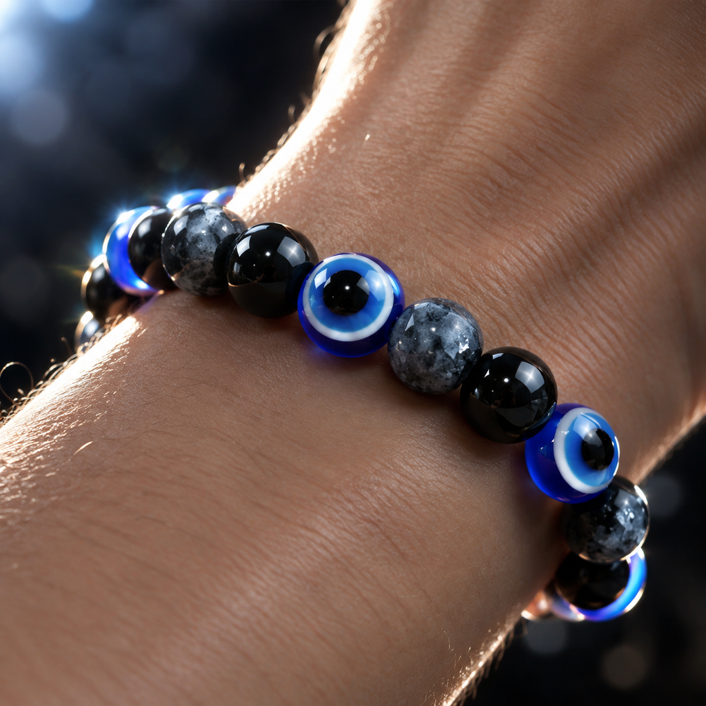 Black Magnetic Stone Evil Eye Stretch Bracelet - detail 2