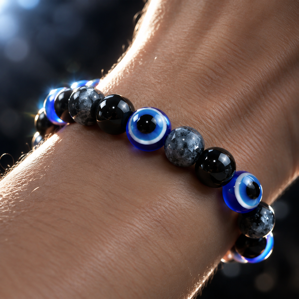 Black Magnetic Stone Evil Eye Stretch Bracelet - detail 2