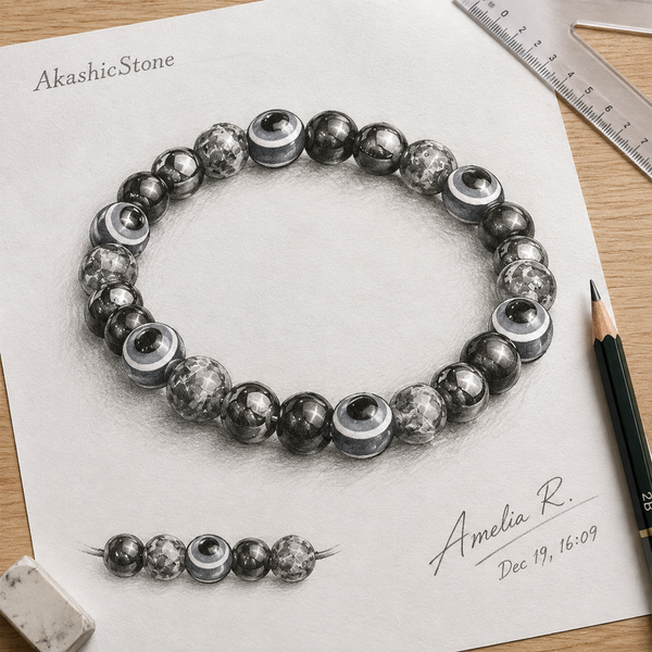 Black Magnetic Stone Evil Eye Stretch Bracelet - line art