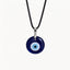 Blue Glass Evil Eye Necklace – Main studio product view of the glass eye pendant on its waxed cord