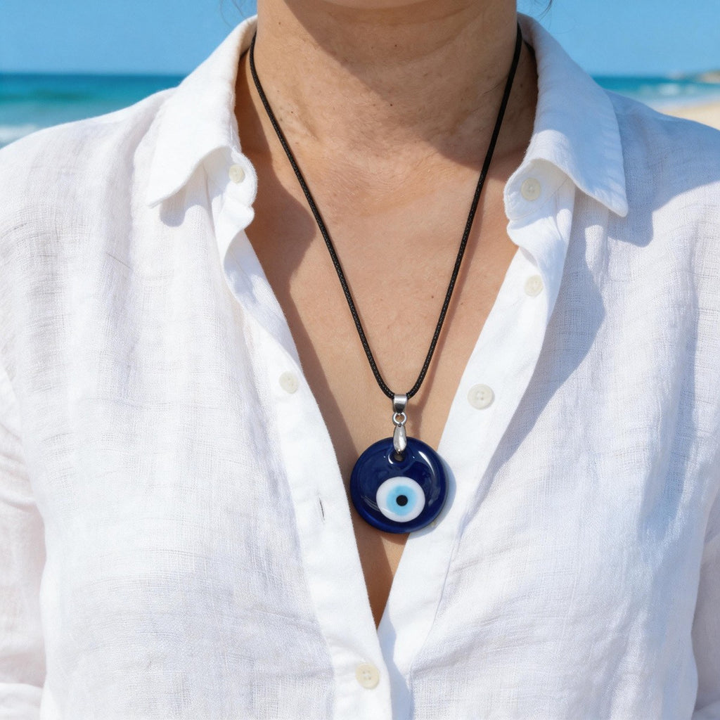 Blue Glass Evil Eye Necklace – Sixth product view showing the blue glass eye