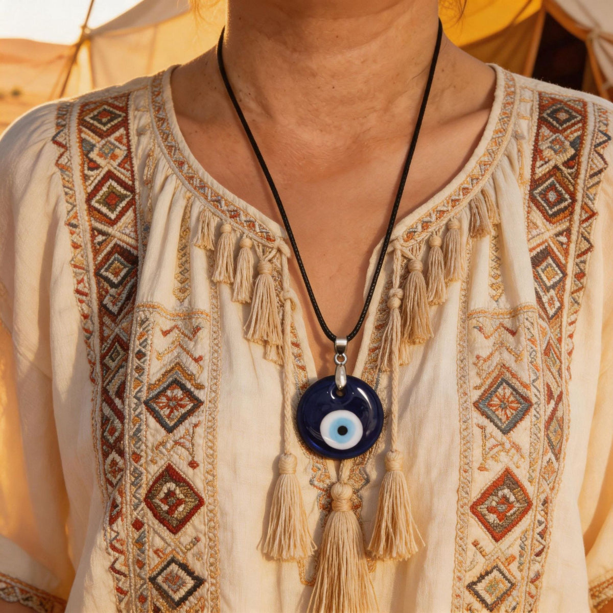 Blue Glass Evil Eye Necklace – Seventh product view of the glass eye pendant