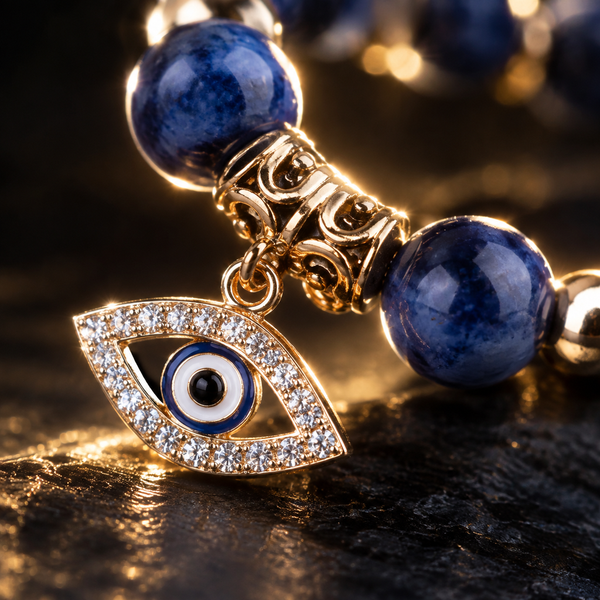Blue Veined Stone Evil Eye Bead Bracelet - detail 2