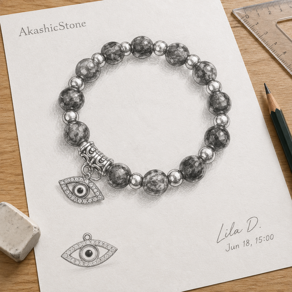 Blue Veined Stone Evil Eye Bead Bracelet - line art