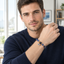 Blue Veined Stone Evil Eye Bead Bracelet - model front