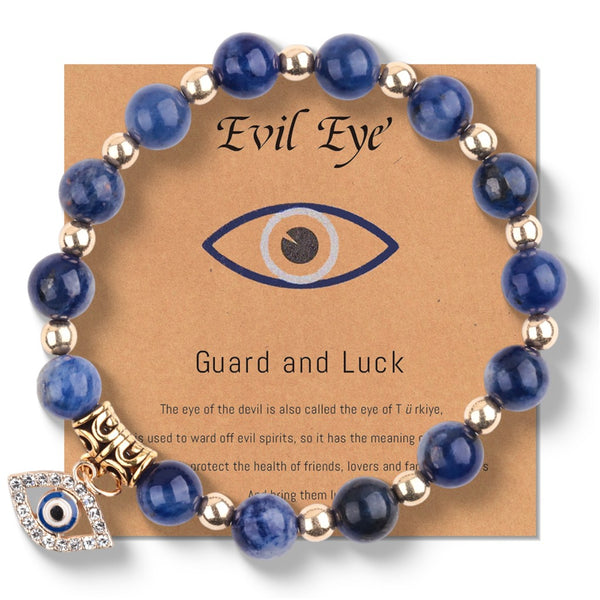 Blue Veined Stone Evil Eye Bead Bracelet - product reference photo