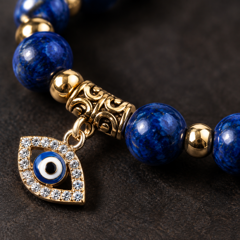 Blue Lapis Lazuli Evil Eye Charm Bracelet - detail 1
