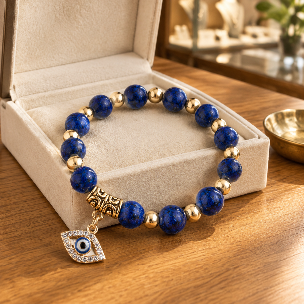 Blue Lapis Lazuli Evil Eye Charm Bracelet - lifestyle