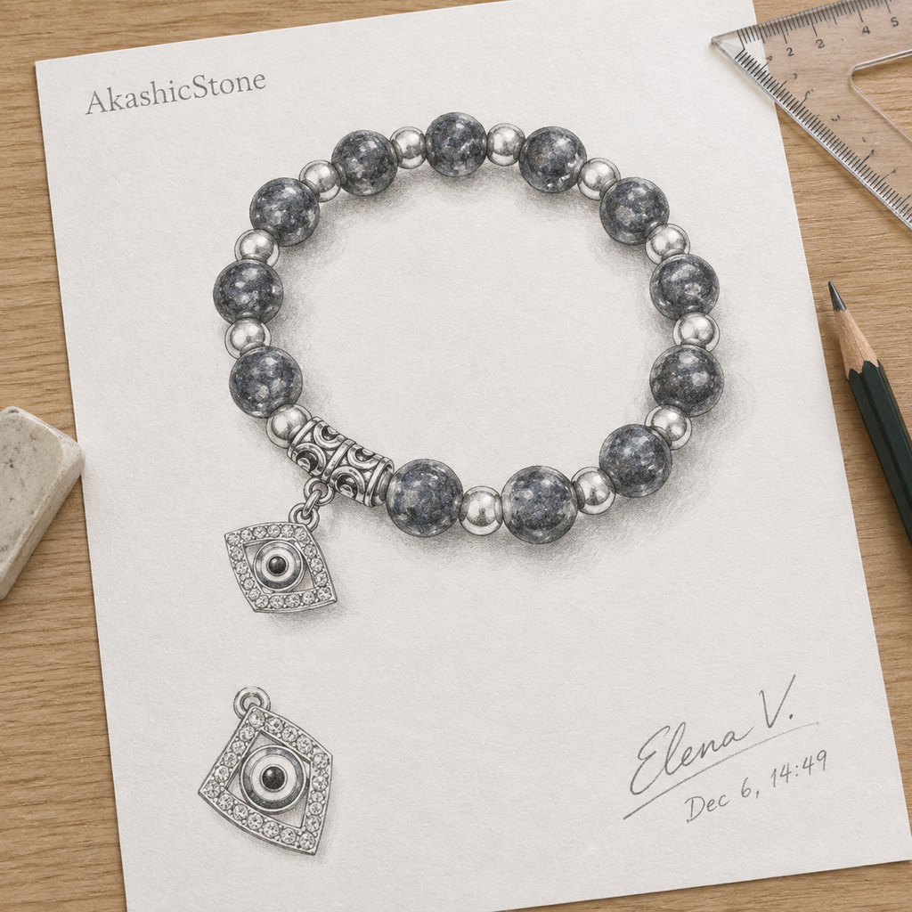 Blue Lapis Lazuli Evil Eye Charm Bracelet - line art