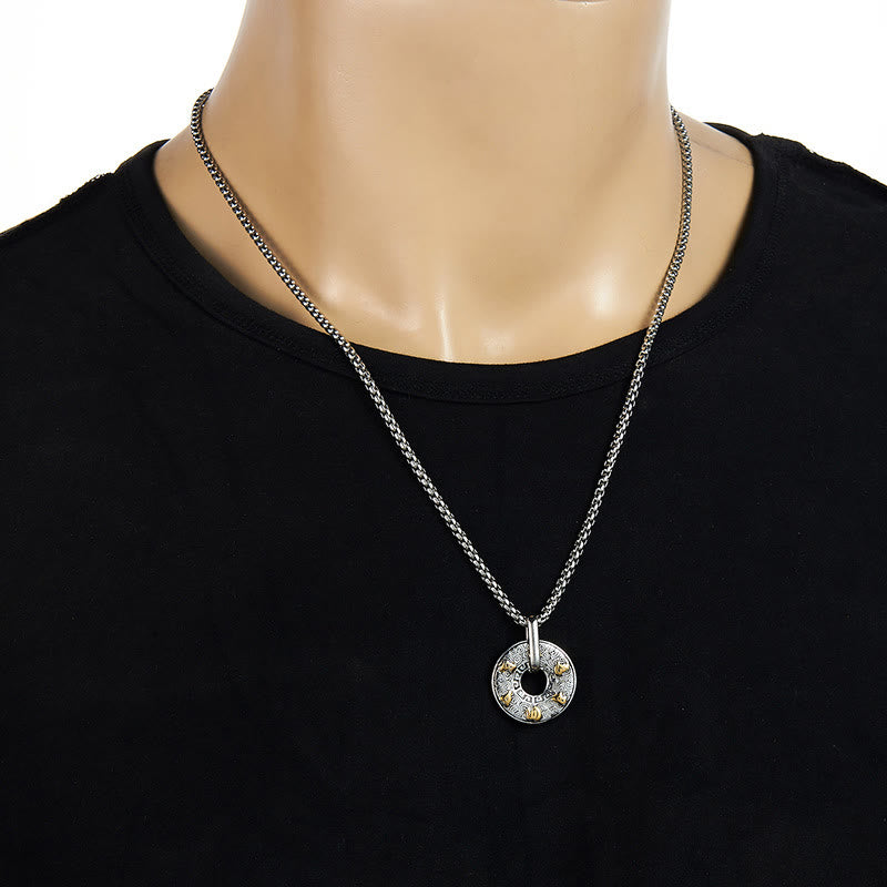 Vintage Buddhism Mantra Om Mani Padme Hum Pendant Necklace Silver Gold