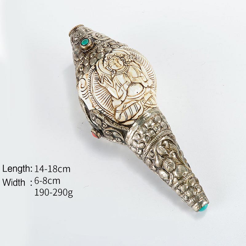 Engraved Shankha Positive Conch – natural growth rings visible under carving, shell age and authenticity