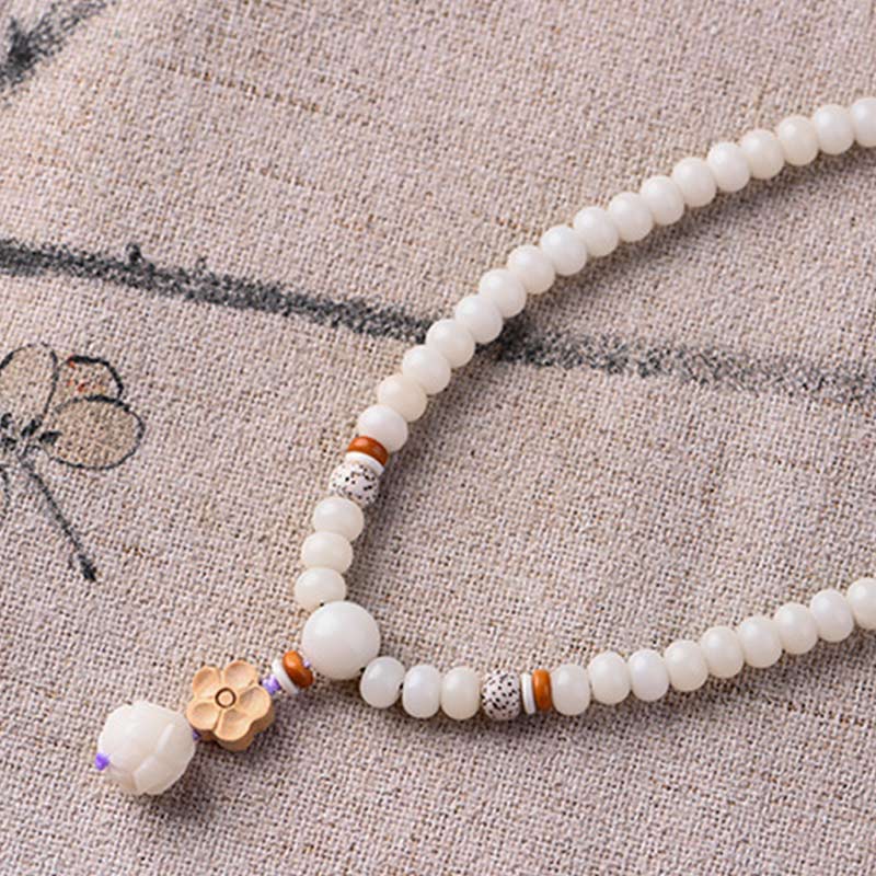 Tibetan White Jade Bodhi Lotus Blessing Bracelet | Enlightenment