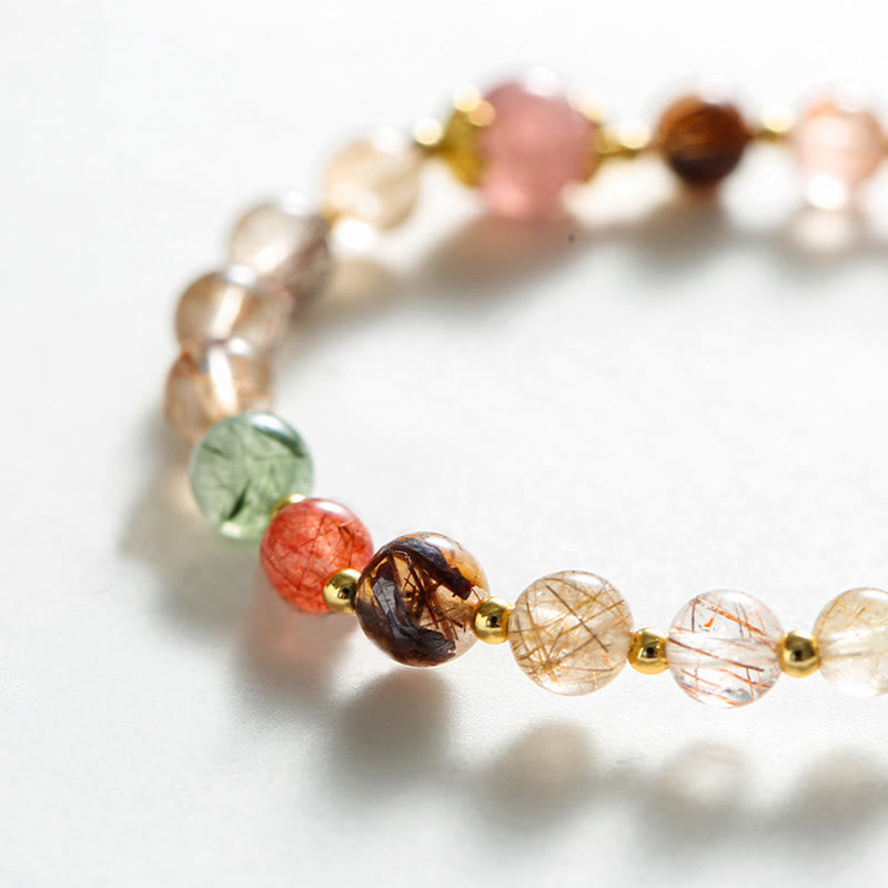 Rutilated Quartz Strawberry Quartz PiXiu Bracelet, image 6, healing bracelet
