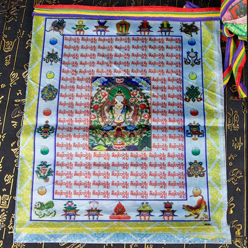 Tibetan Prayer Flag 5 Colors Windhorse Outdoor – Traditional Tibetan five color prayer array for garden blessing, feng shui