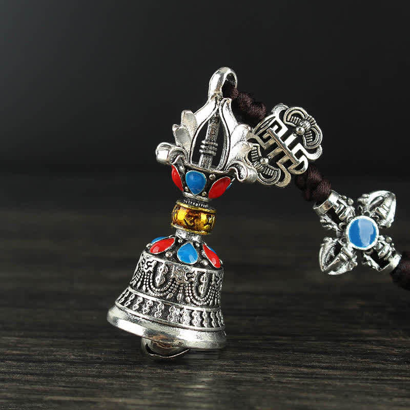 Tibetan Vajra Dorje Car Hanging – Ritual bell with vajra connector and prayer cord, Buddhist talisman