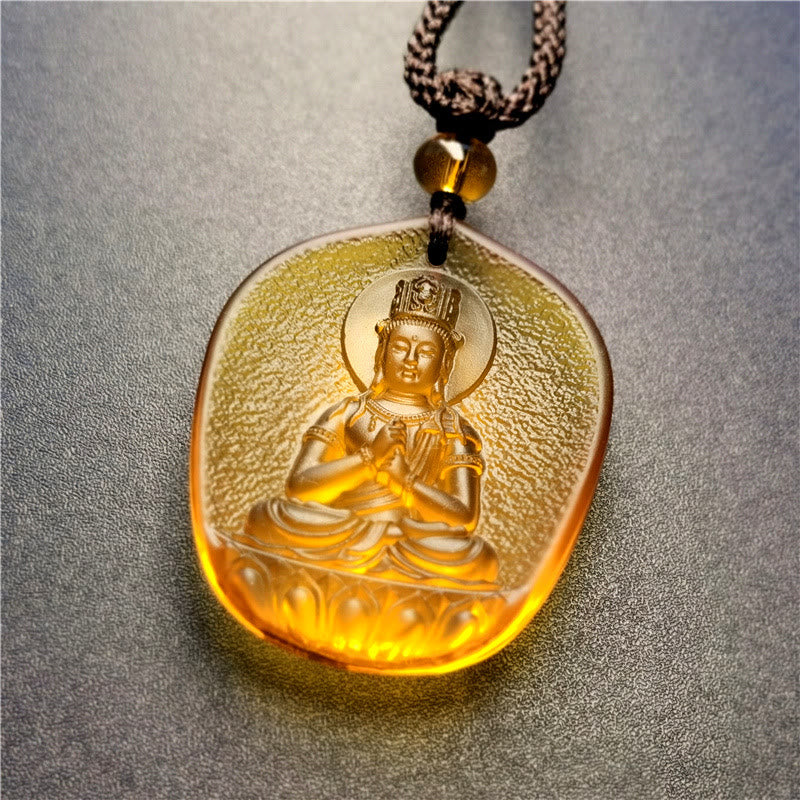 Chinese Zodiac Natal Buddha Liuli Pendant - crowned Buddha in teaching mudra on lotus seat, golden, Enlightening