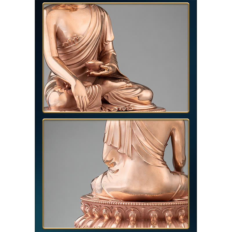 Shakyamuni Copper Statue – macro of copper oxidation patina in green and brown, aged bronze beauty
