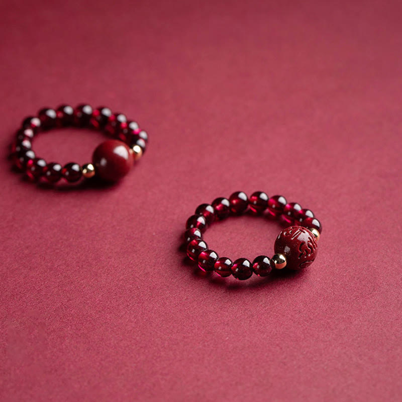 Garnet Cinnabar Ring – pair rings cinnabar bead mantra bead red surface, matching set feng shui