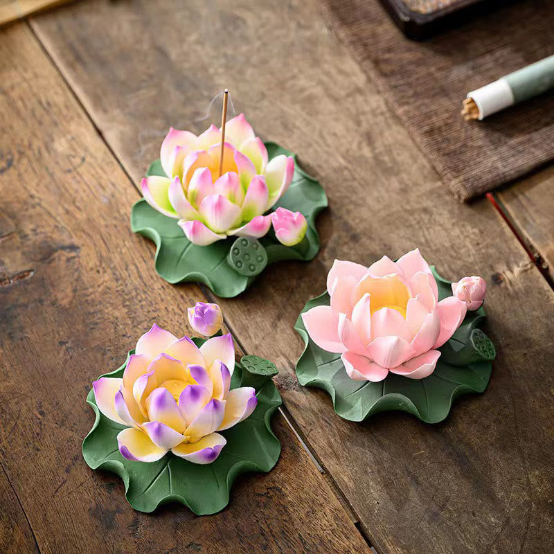 Brûleur d'encens en céramique, motif feuille de lotus avec cosse Image secondaire du produit