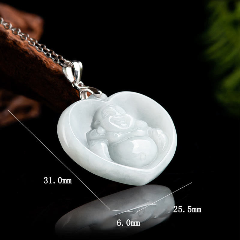 Laughing Buddha White Jade Luck Blessing Titanium Steel Necklace Pendant – White stone Buddha blessing talisman