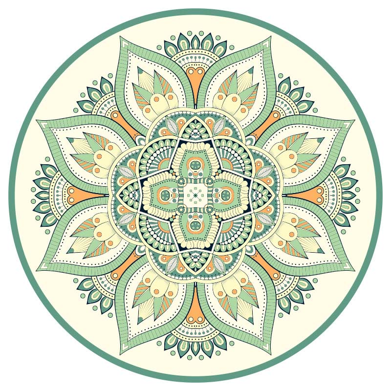 Tibetan Lotus Mandala Yoga Mat green lotus mandala round design, sage and terracotta on cream, bohemian botanical decor