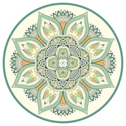 Tibetan Lotus Mandala Yoga Mat green lotus mandala round design, sage and terracotta on cream, bohemian botanical decor Imagen principal del producto