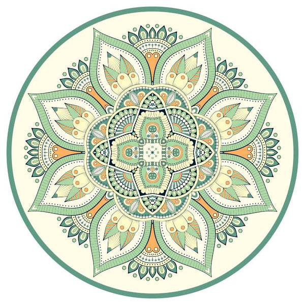 Tibetan Lotus Mandala Yoga Mat green lotus mandala round design, sage and terracotta on cream, bohemian botanical decor