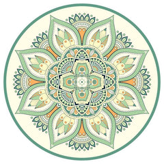 Tibetan Lotus Mandala Yoga Mat green lotus mandala round design, sage and terracotta on cream, bohemian botanical decor