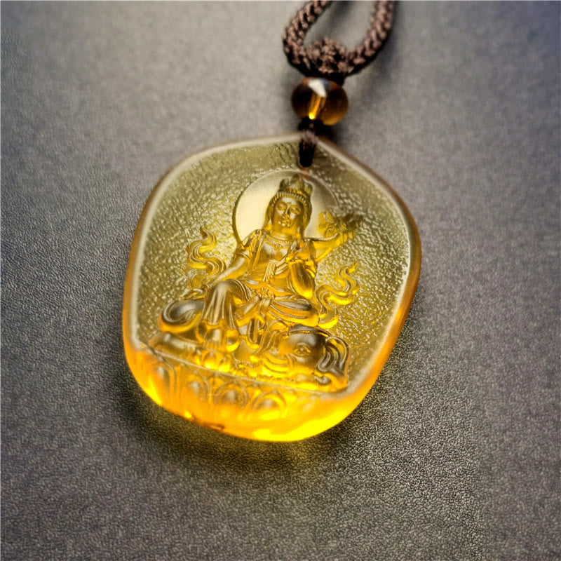 Chinese Zodiac Natal Buddha Liuli Pendant - Samantabhadra on six-tusked elephant, zodiac guardian, Harmonious