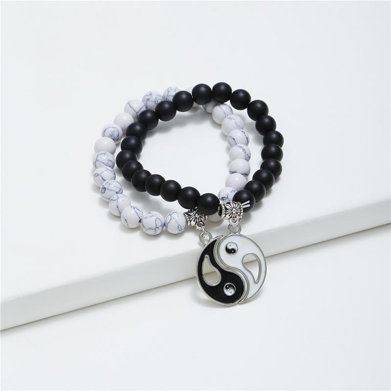 Black Onyx White Turquoise Yin Yang Couple Bracelet Set Secondary image