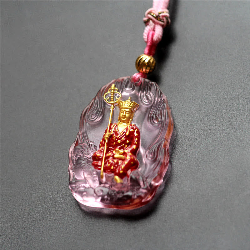 Ksitigarbha Buddha Liuli Crystal Necklace – Spiritual necklace featuring protective Ksitigarbha charm, zen fashion
