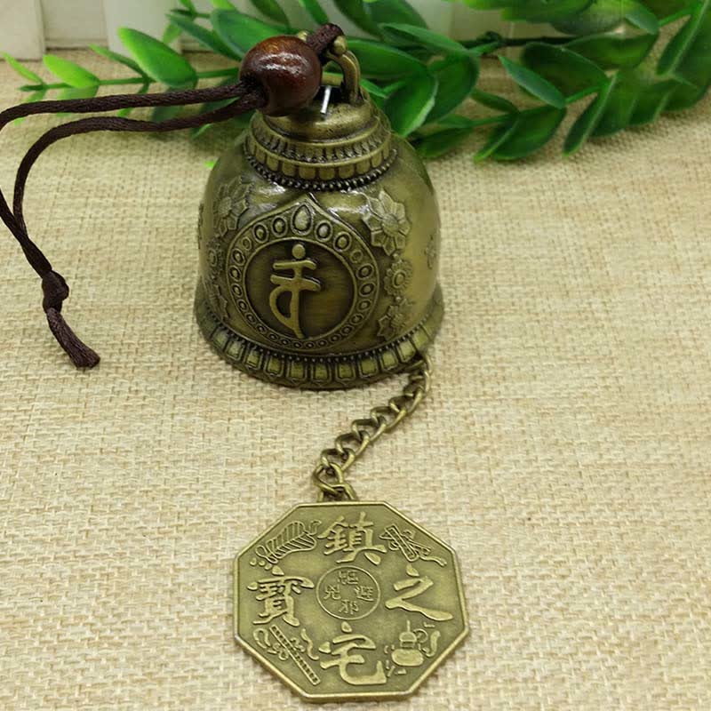 Feng Shui Wind Chime Bell - Sanskrit seed syllable bell with home treasure bagua pendant, sacred decor