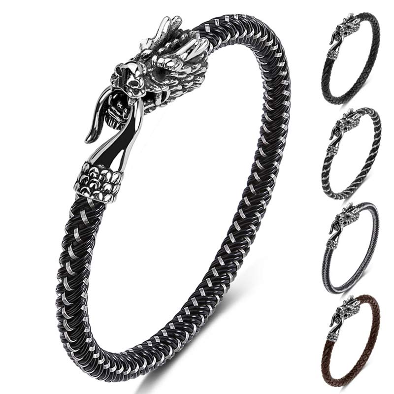 Dragon Protection Bracelet - Black leather version with four style options, Versatile