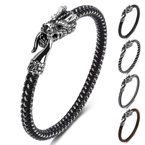 Dragon Protection Bracelet - Black leather version with four style options, Versatile
