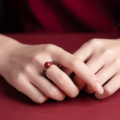 Garnet Cinnabar Ring – model finger cinnabar bead ring garnet band, elegant protection accessory