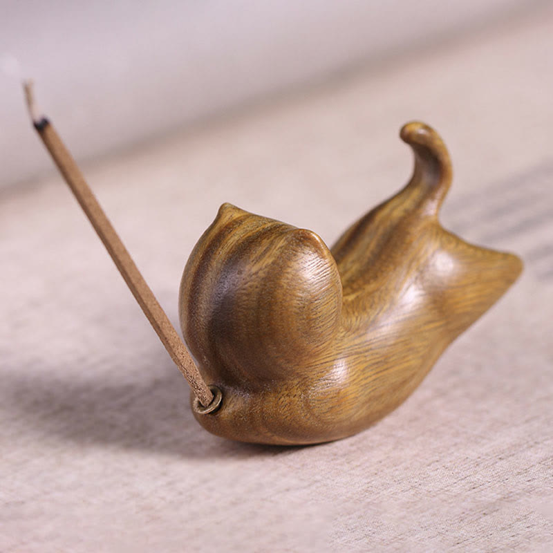 Green Sandalwood Cat Incense Burner - Cat with burning incense stick and rising smoke