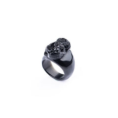 FengShui PiXiu Strength Ring – Black obsidian carved pixiu guardian ring on white, feng shui jewelry
