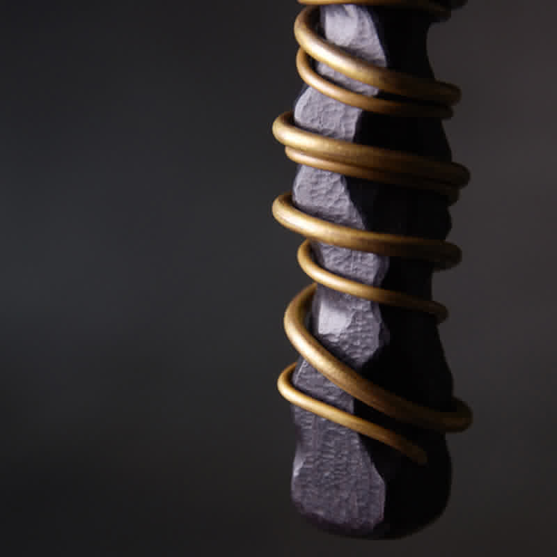 Ebony Wood Pendant Necklace – Gold wire spiral on faceted dark stone, handmade zen pendant