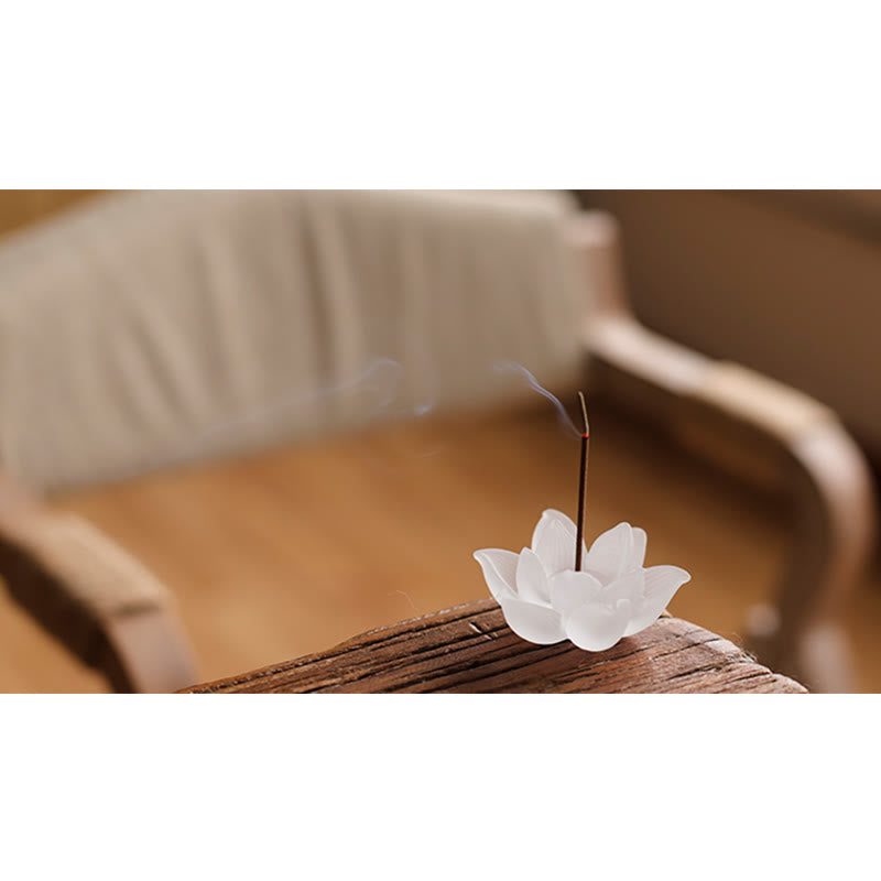 Lotus Liuli Incense Burner – smoke drifting over weathered wood, Wabi-Sabi