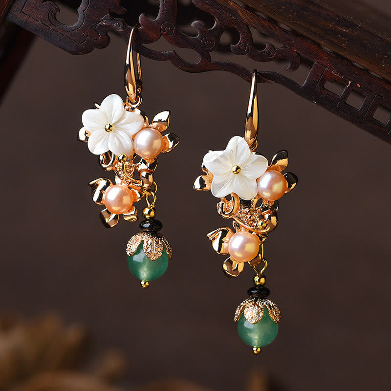 14K Gold Tridacna Pearl Aventurine Drop Earrings, packaging, earring jewelry