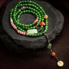 108 Mala Beads Jade Agate Bracelet – Cyan jade and red agate prayer beads, meditation jewelry