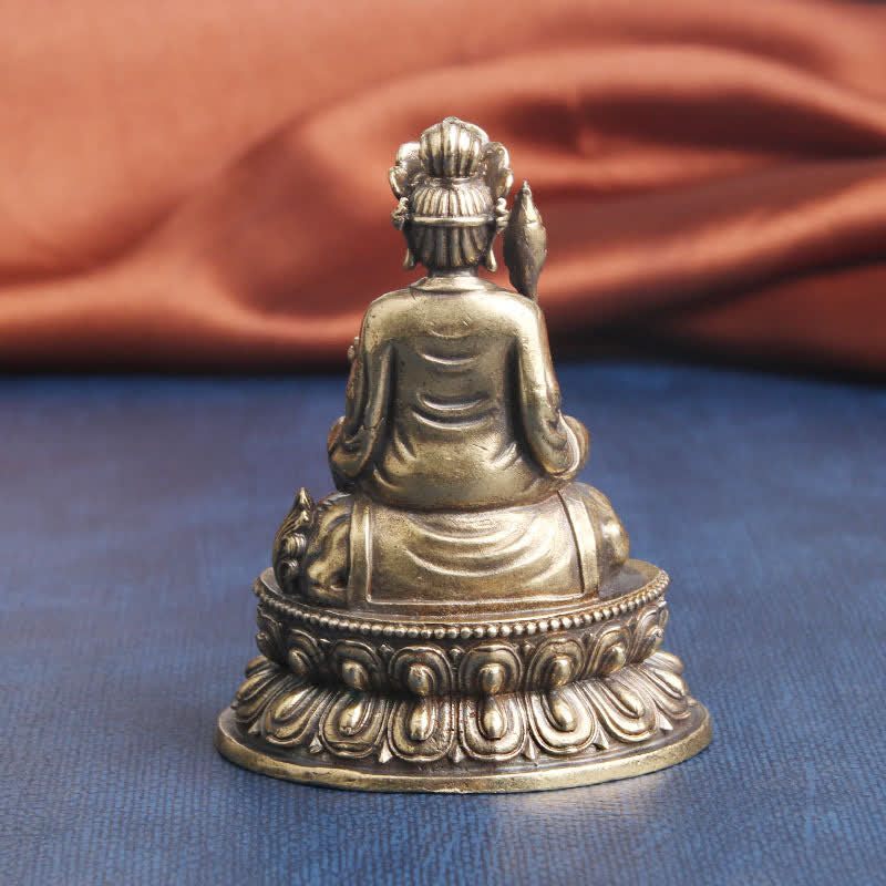 Manjusri Bodhisattva Copper Statue – Lion steed base with fierce expression, protection symbol