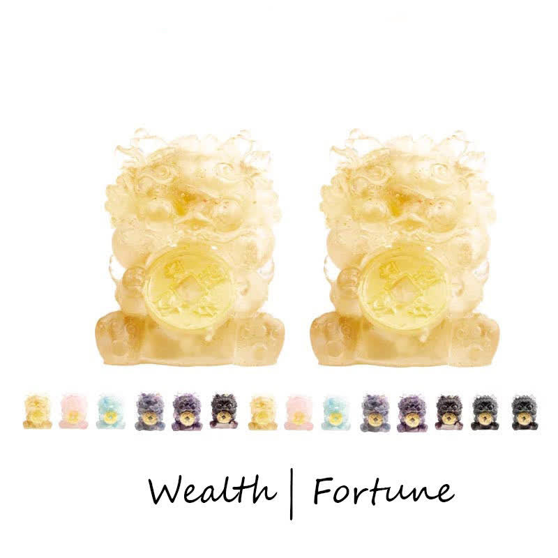 Handmade PiXiu Crystal – Full collection display with all color variants, feng shui wealth decor